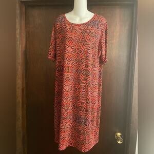 LuLaRoe Brand Women's 3XL Julia Dress Red & Pink Mid Length Form Fitting